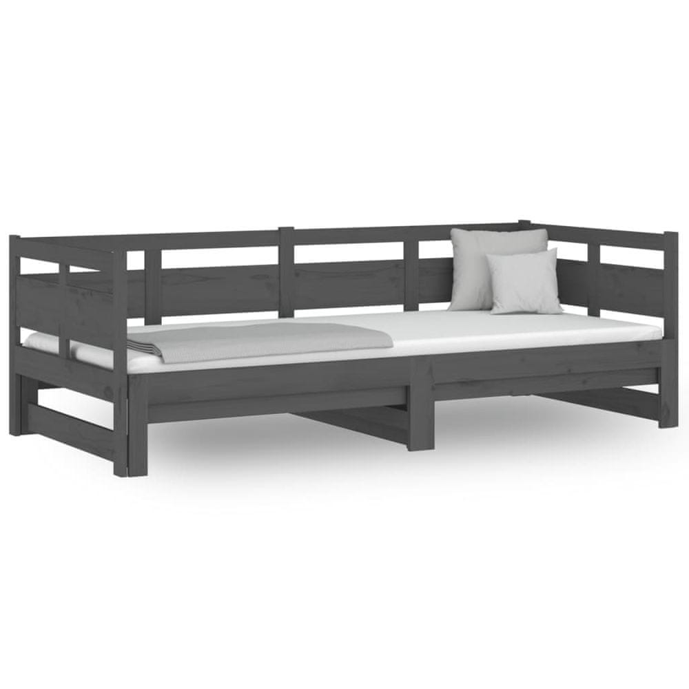 Vidaxl Rozkladacia denná posteľ sivá borovicový masív 2x(90x200) cm